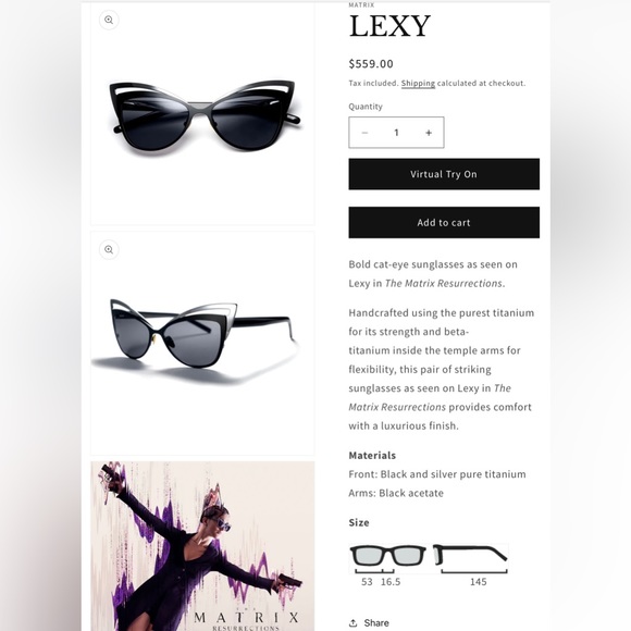 🔥TOM DAVIES🔥”LEXY” Matrix Resurrections Cat Eye Sunglasses, Ltd Edition - Picture 5 of 11